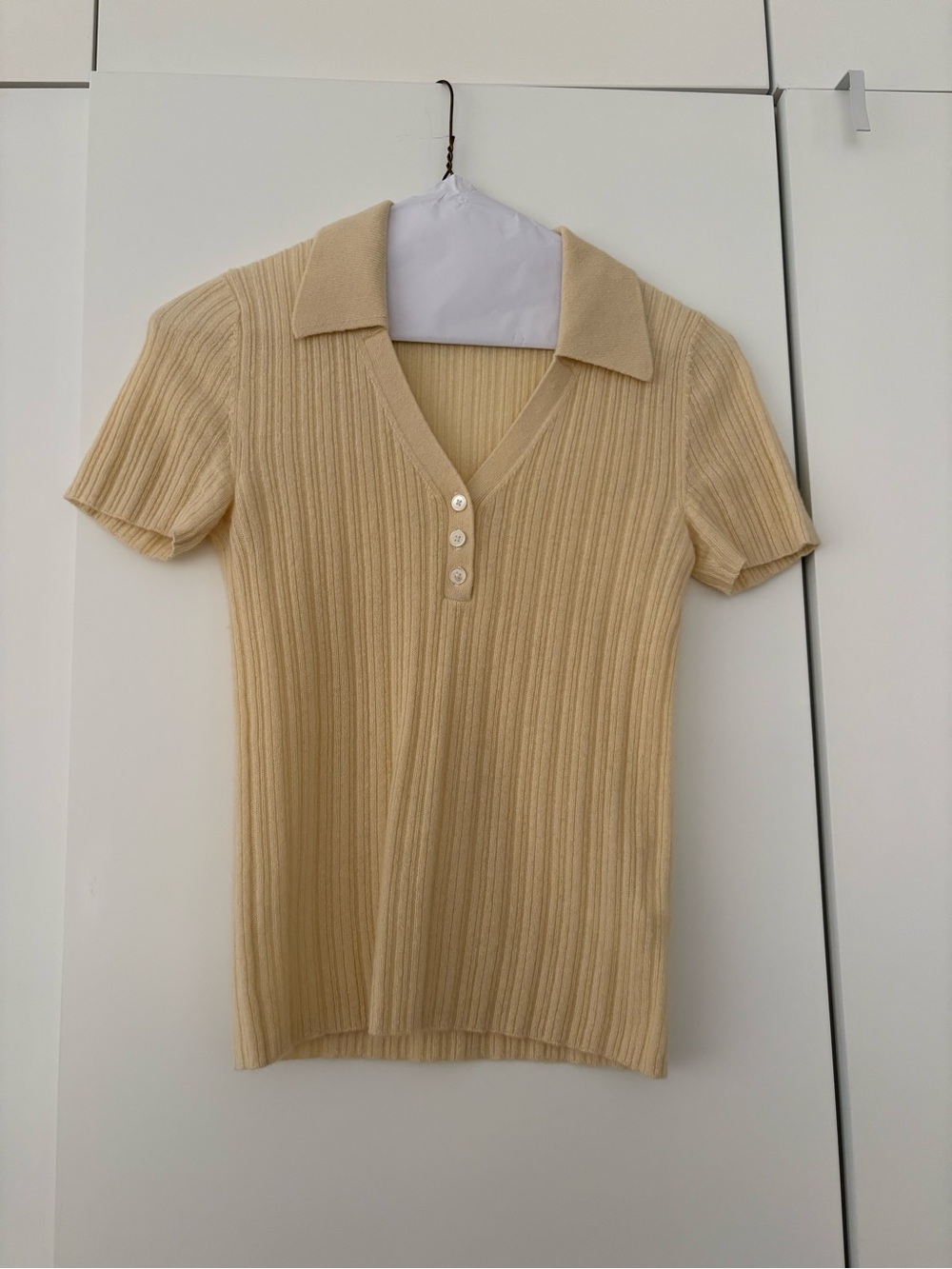 Club Monaco 100% Cashmere Collar Ribbed Sweater LT.YELLOW/JAUNE CLAIR XS